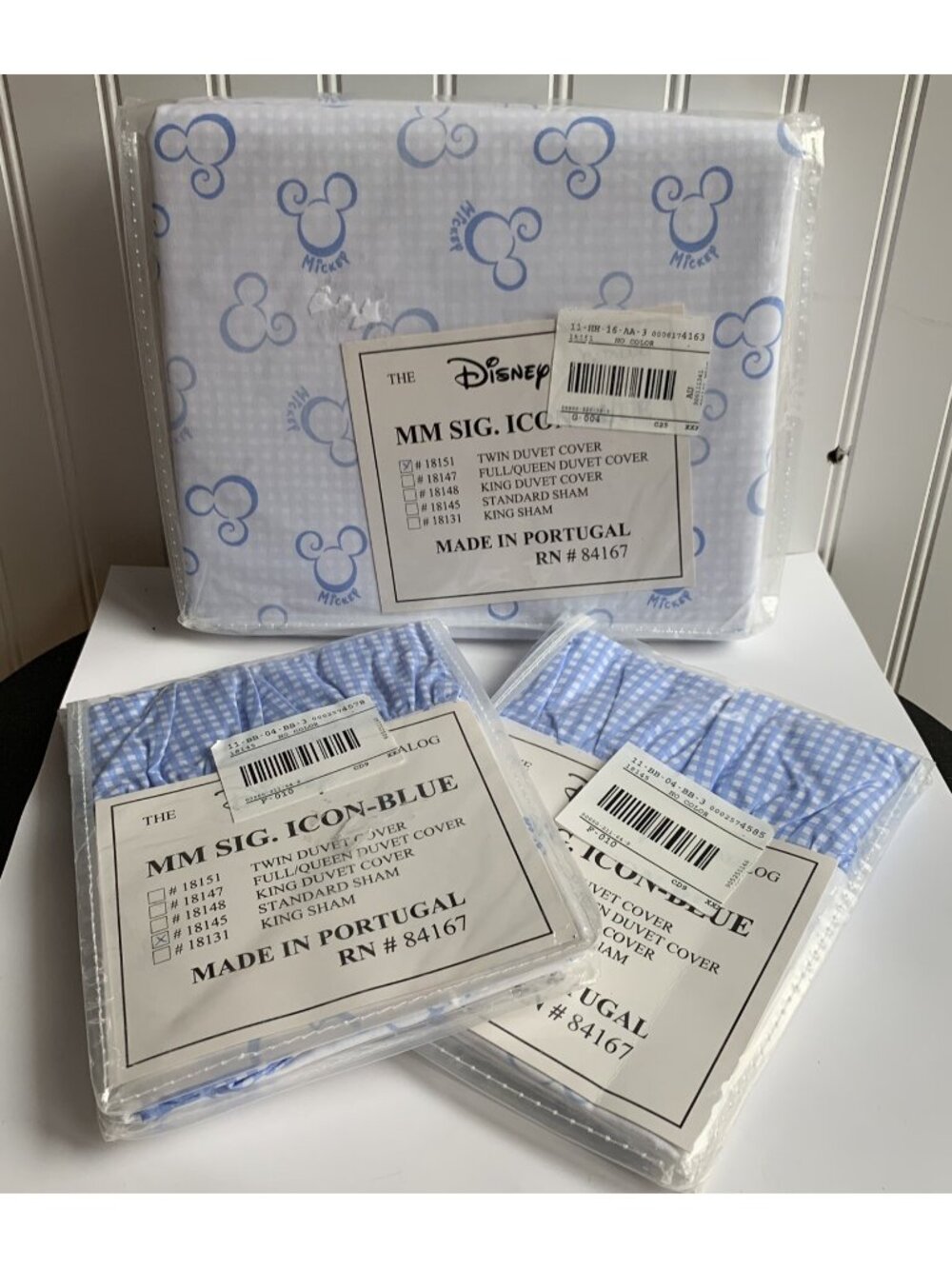 Rare New Disney Catalog Mickey Mouse Signature Icon Blue Twin Duvet 2 Shams